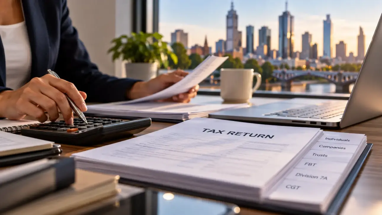 Accountant reviewing tax preparation work for an Australian business