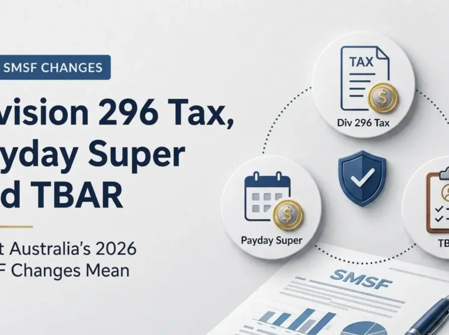 Division 296 Tax, Payday Super and TBAR explained infographic highlighting Australia's 2026 SMSF compliance changes for accounting firms and trustees.